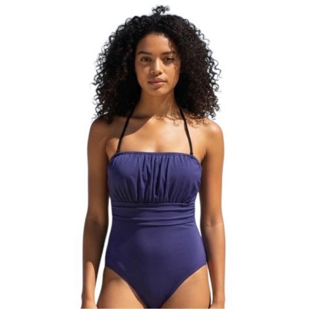 J.Crew Ruched Panel Bandeau Swimsuit Women’s Sz 8 Light Violet Black One Piece